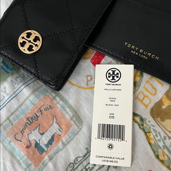 Tory Burch Black Quilted Card Holder with Gold Logo - Picture 7 of 7